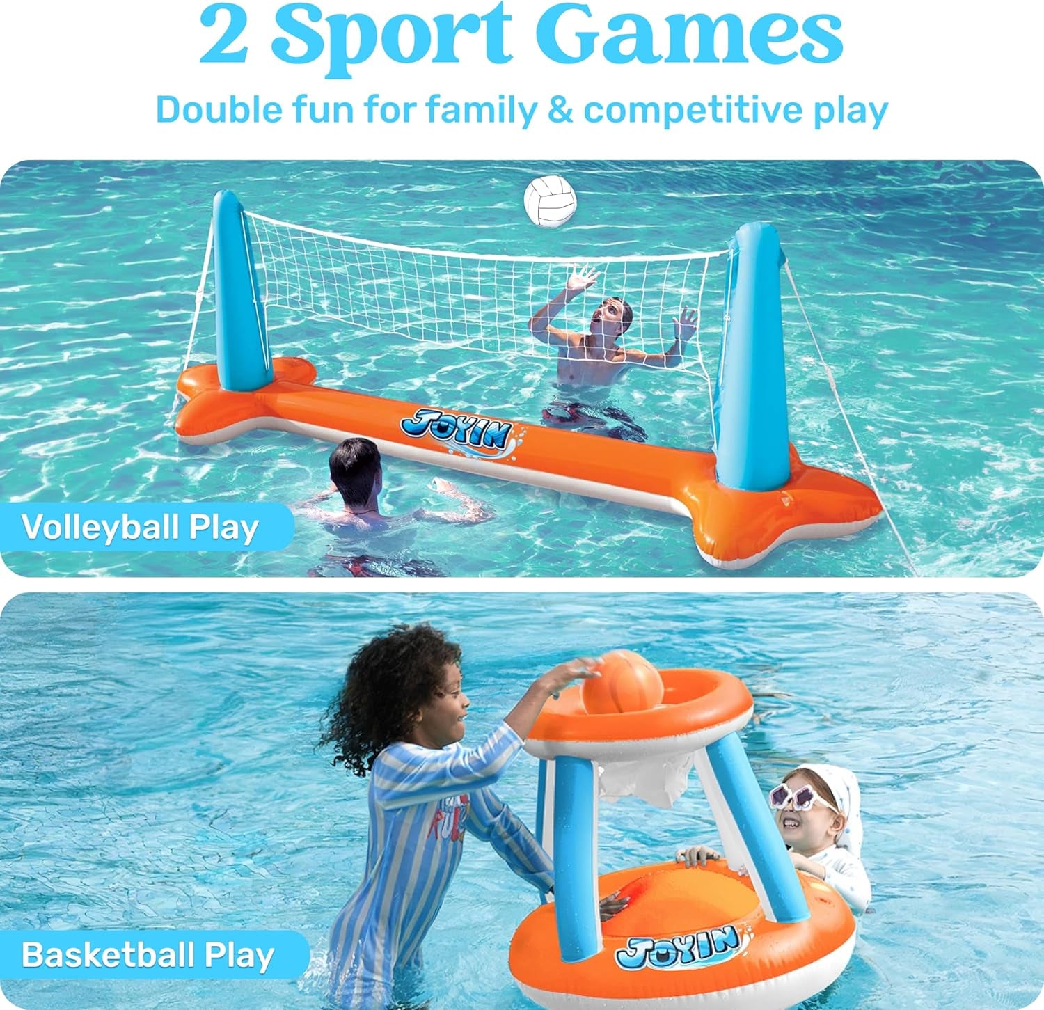 Ultimatives XL aufblasbares Pool-Float-Set – 317 cm Volleyballnetz und Basketballkörbe für endlosen Sommerspaß!