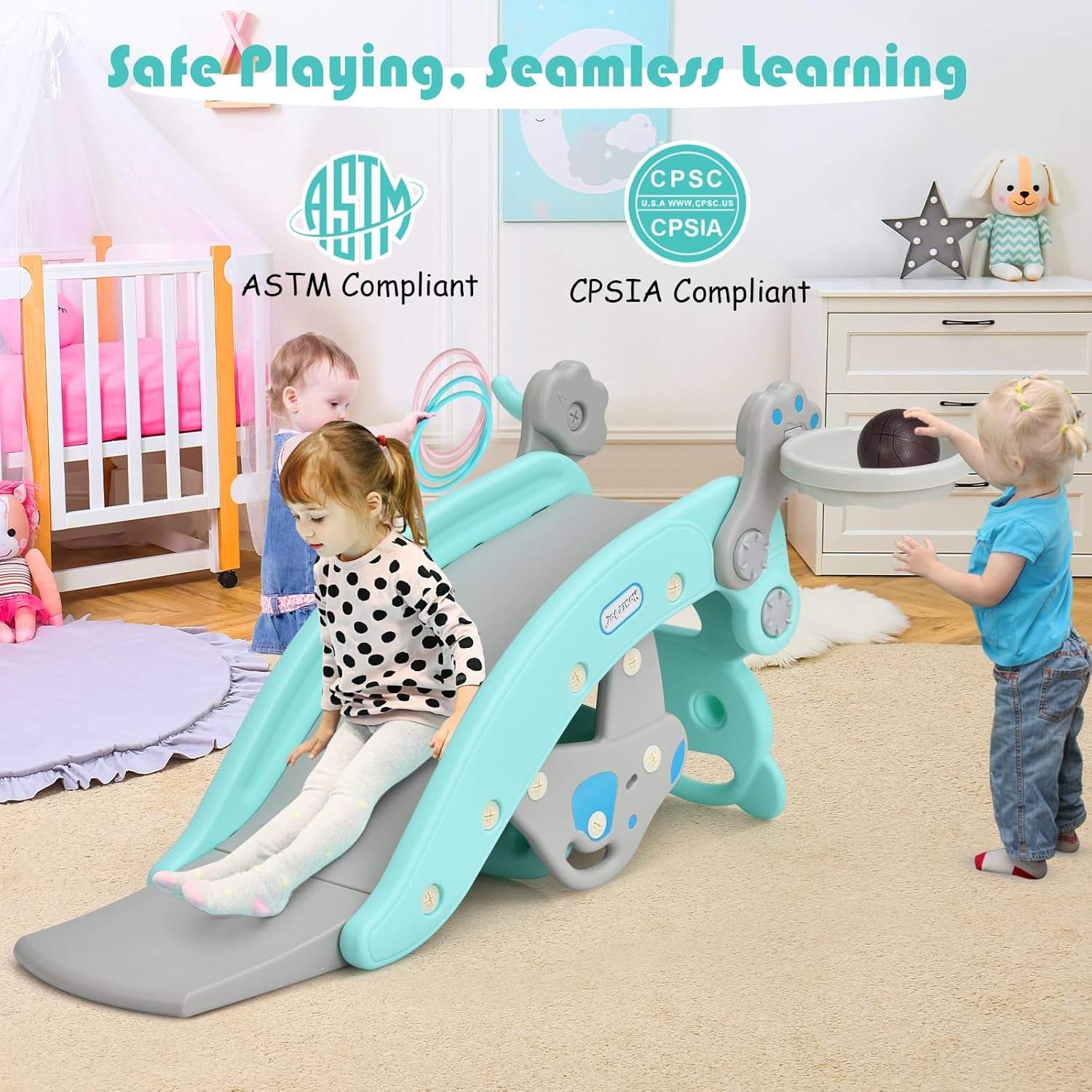 5-in-1 Toddler Slide & Rocking Horse Playset - Fun-Filled Indoor/Outdoor Adventure