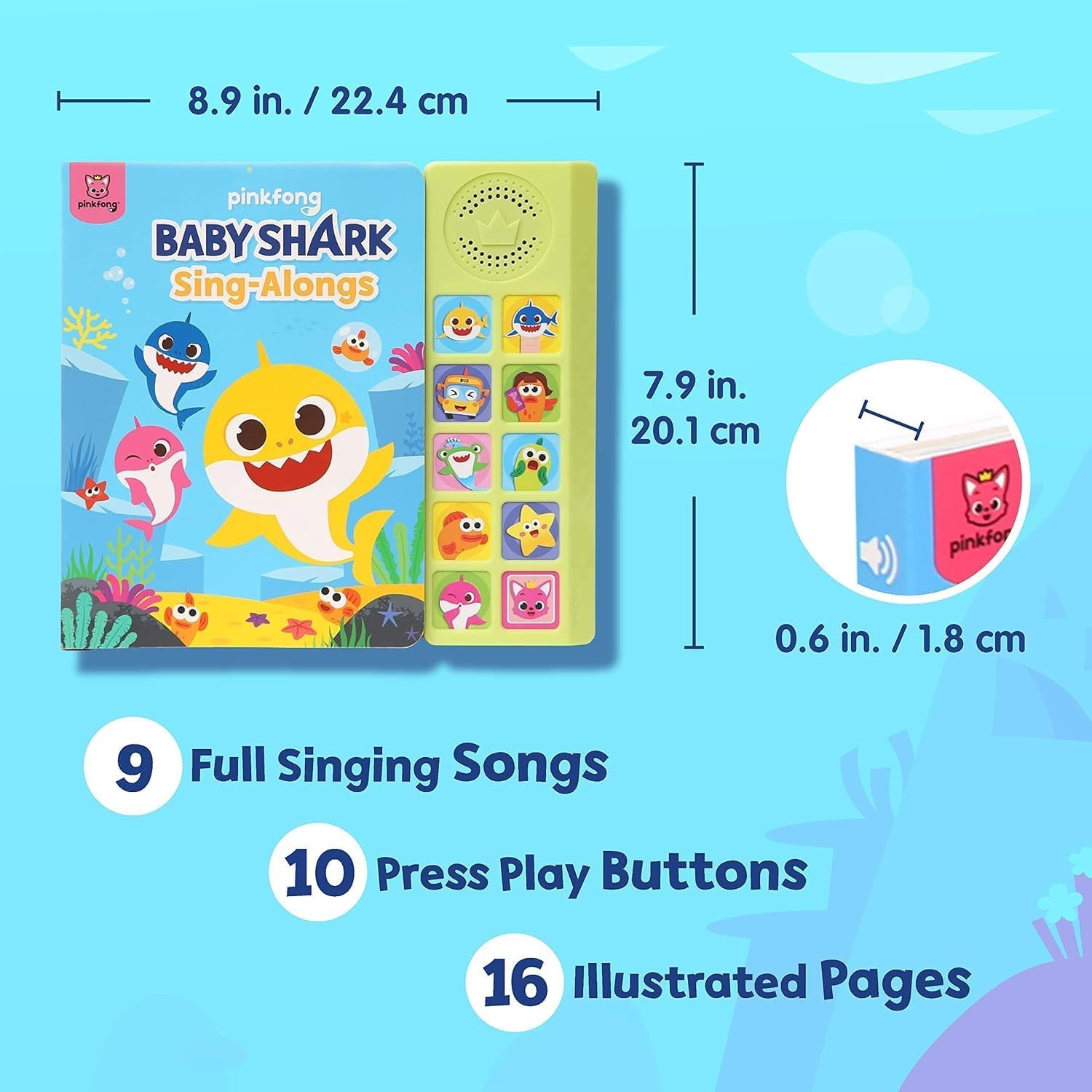 Delightful Baby Shark Sing-Alongs 10-Button Sound Book | Perfect Educational Toy for Toddlers Aged 1-3 | Interactive Learning Experience with Beloved Shark Songs