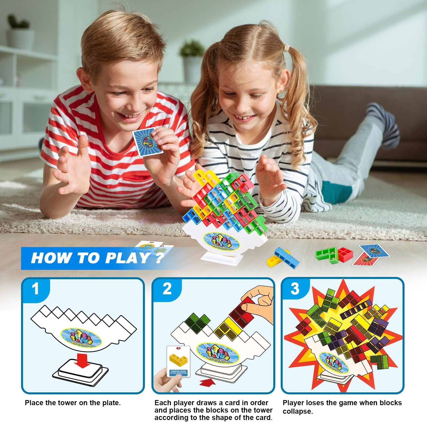 Tetra Balancing Stacking Tower Game - 32 Colorful Blocks for Fun Family Challenges, Perfect for Kids and Adults!