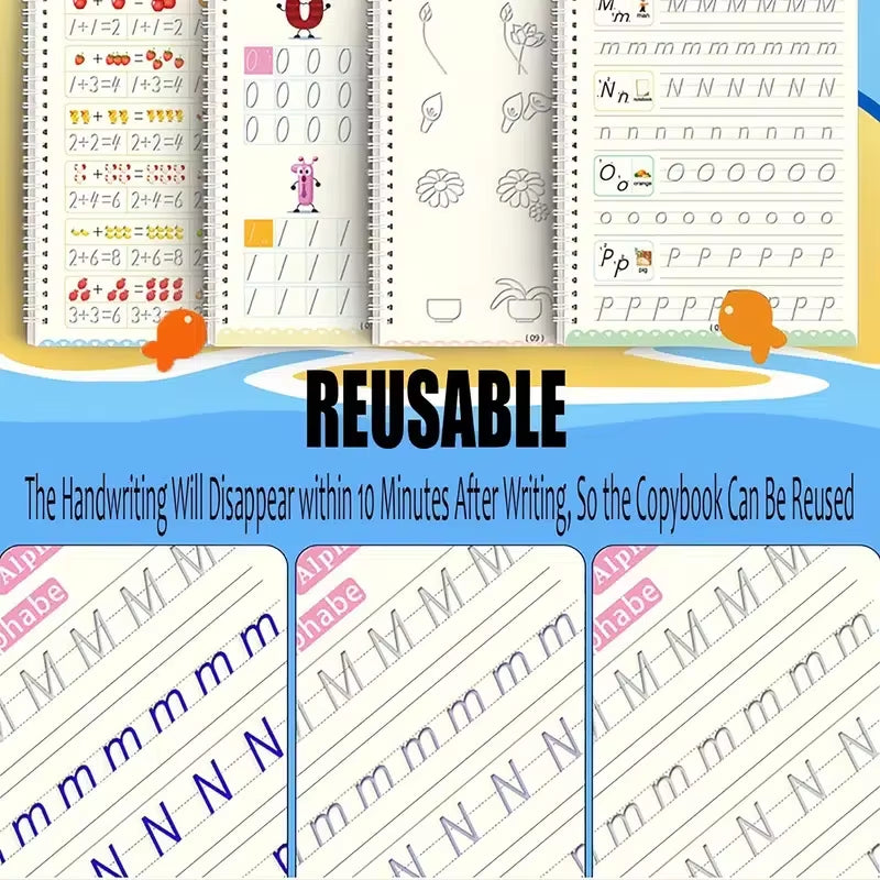 Unlock Your Child's Writing Potential with the Magic Reusable Copy Book - Fun, Wipe Clean Practice with Music Stickers!