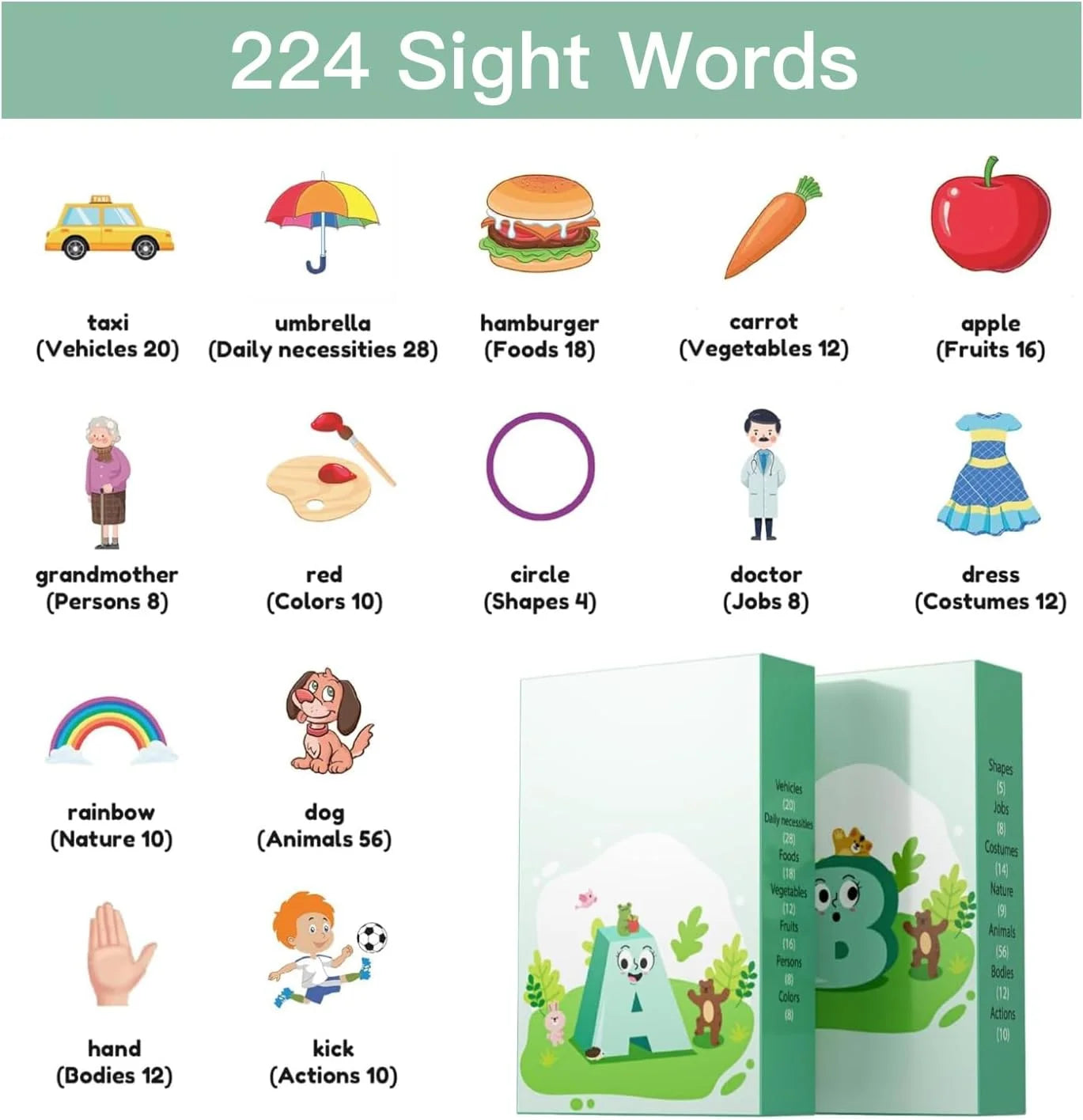 Interactive Talking Flash Cards - 224 Words & 112 Double-Sided Cards for Preschool Learning