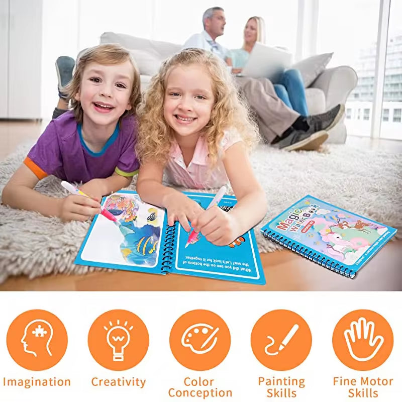 Unleash Creativity with the Magical Water Drawing Book - A Reusable Montessori Coloring Adventure for Sensory Learning and Fun!