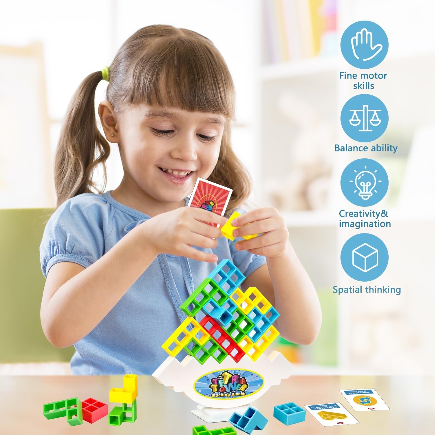 Tetra Balancing Stacking Tower Game - 32 Colorful Blocks for Fun Family Challenges, Perfect for Kids and Adults!