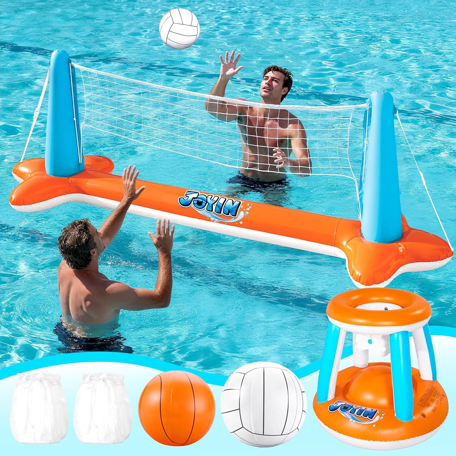 Ultimate XL Inflatable Pool Float Set - 125" Volleyball Net & Basketball Hoops for Endless Summer Fun!
