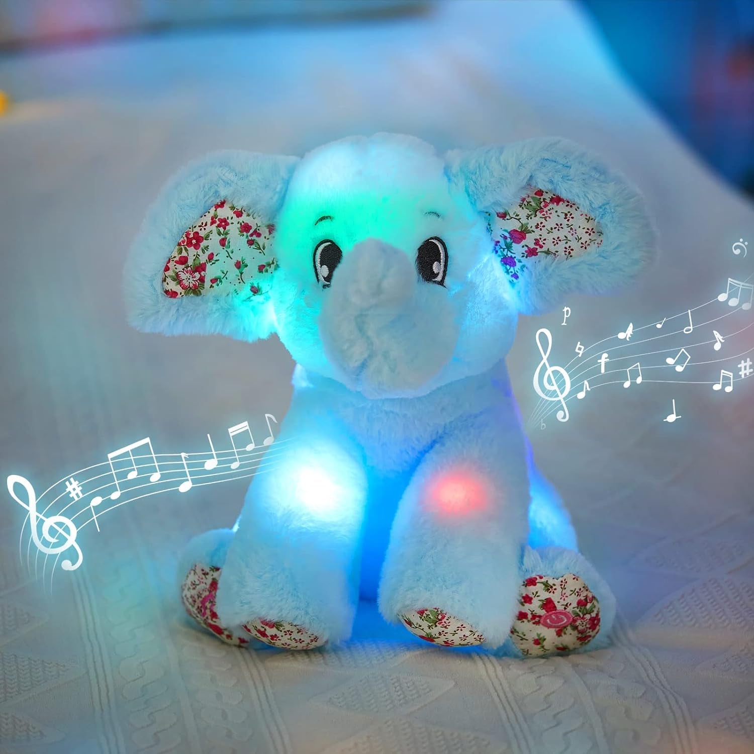 Enchanting 12'' Musical Light-Up Elephant Plush Toy – A Cozy Nightlight and Cuddly Companion for Kids' Bedtime Bliss!