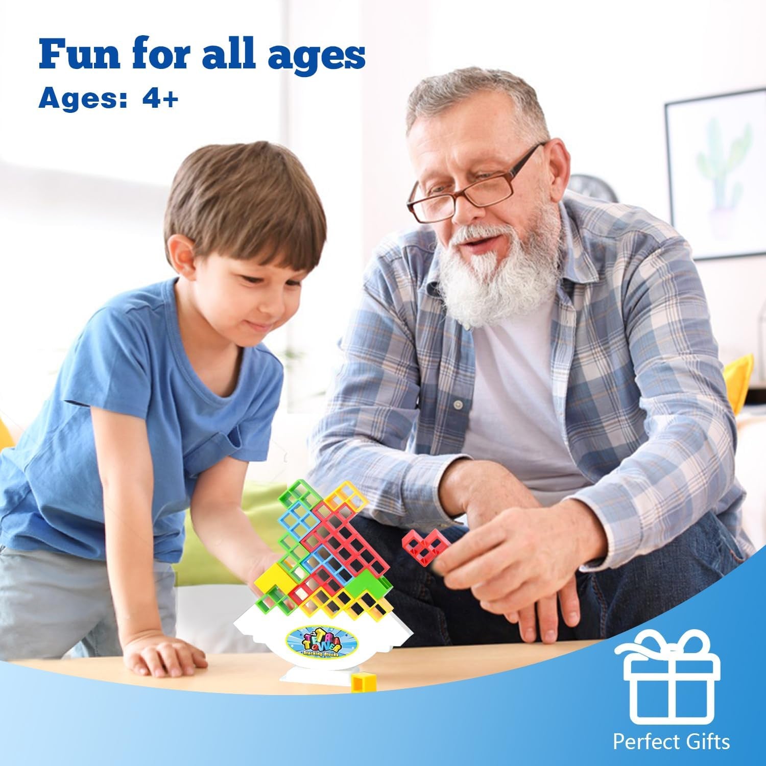 Tetra Balancing Stacking Tower Game - 32 Colorful Blocks for Fun Family Challenges, Perfect for Kids and Adults!