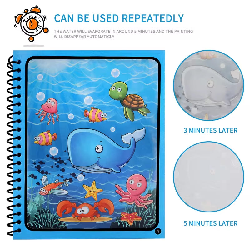 Unleash Creativity with the Magical Water Drawing Book - A Reusable Montessori Coloring Adventure for Sensory Learning and Fun!