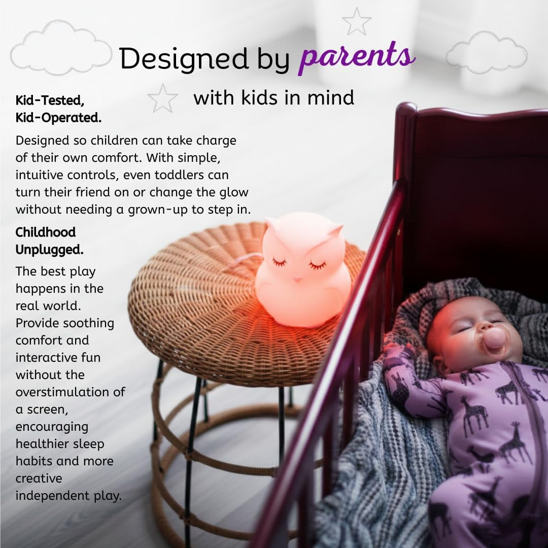 Enchanting Remote Control Owl Night Light for Kids - 9 Soothing Colors & Sleep Timer - Rechargeable, Battery-Powered Lamp for Baby Nursery and Toddler Rooms