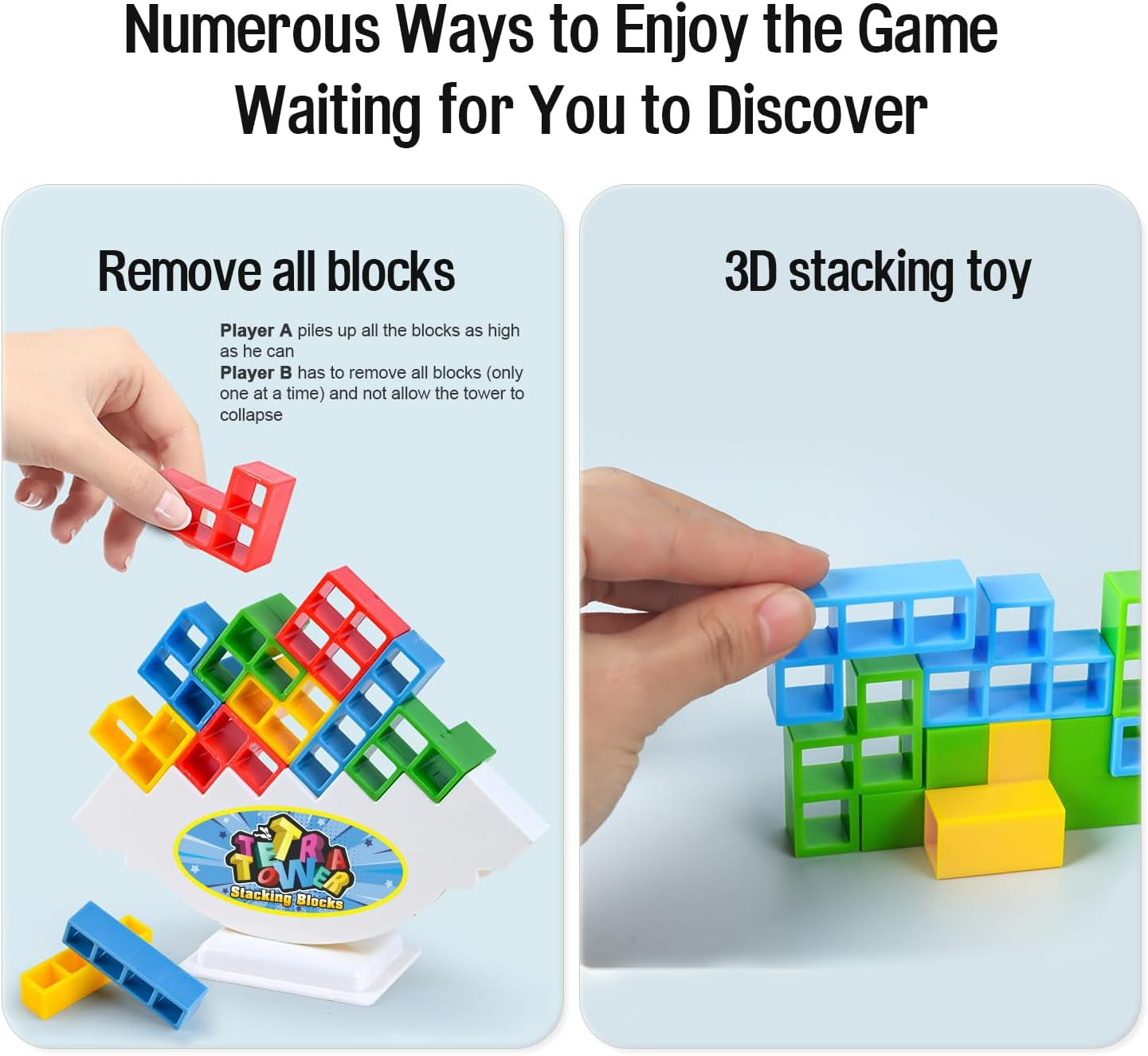 Tetra Balancing Stacking Tower Game - 32 Colorful Blocks for Fun Family Challenges, Perfect for Kids and Adults!