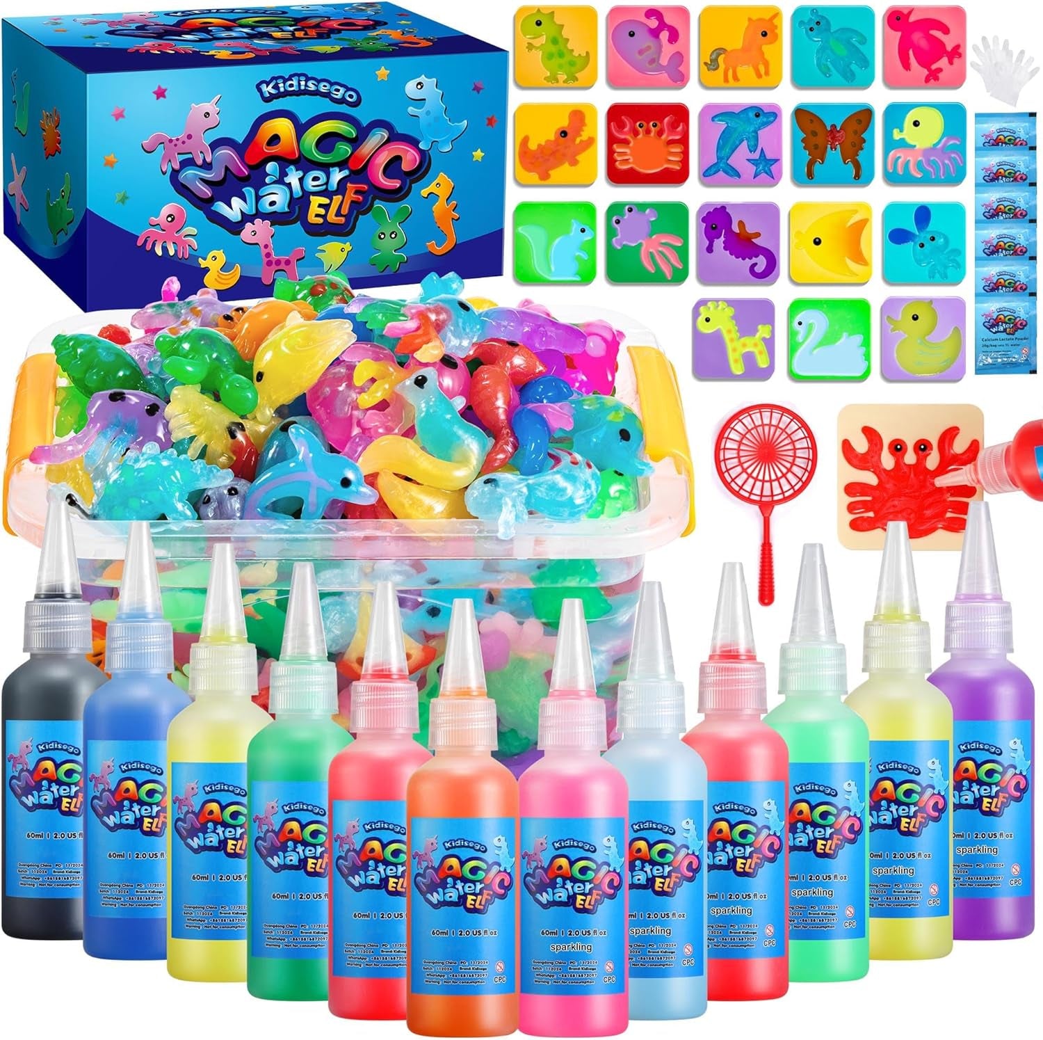 Unleash Creativity with the Aqua Fairy Water Gel Kit – 12 Vibrant Colors, 18 Fun Molds, and 6 Packs of Magic Powder for Endless Imaginative Play!