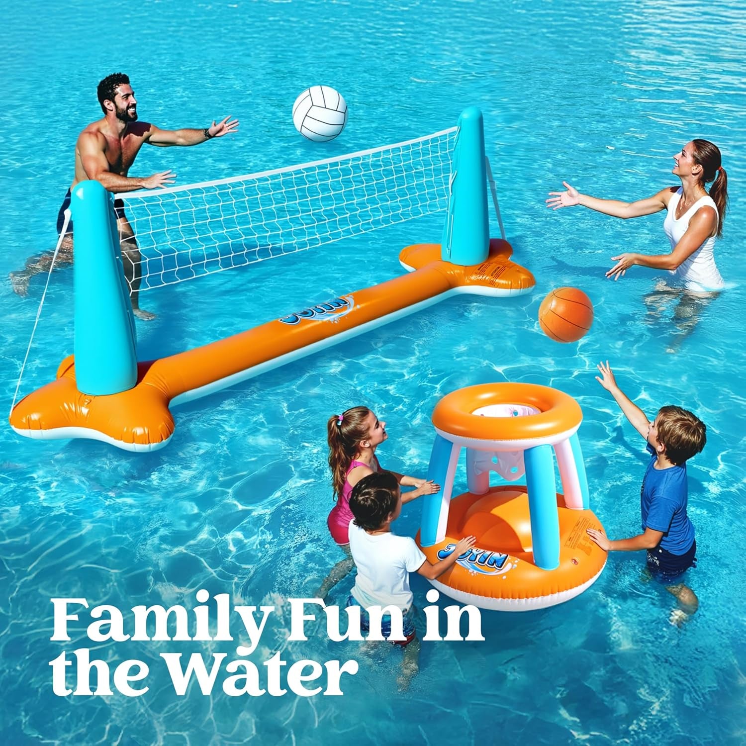 Ultimatives XL aufblasbares Pool-Float-Set – 317 cm Volleyballnetz und Basketballkörbe für endlosen Sommerspaß!