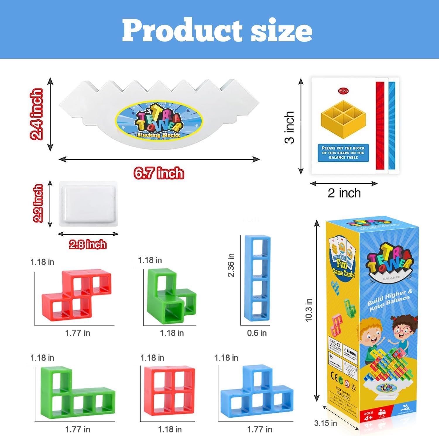 Tetra Balancing Stacking Tower Game - 32 Colorful Blocks for Fun Family Challenges, Perfect for Kids and Adults!