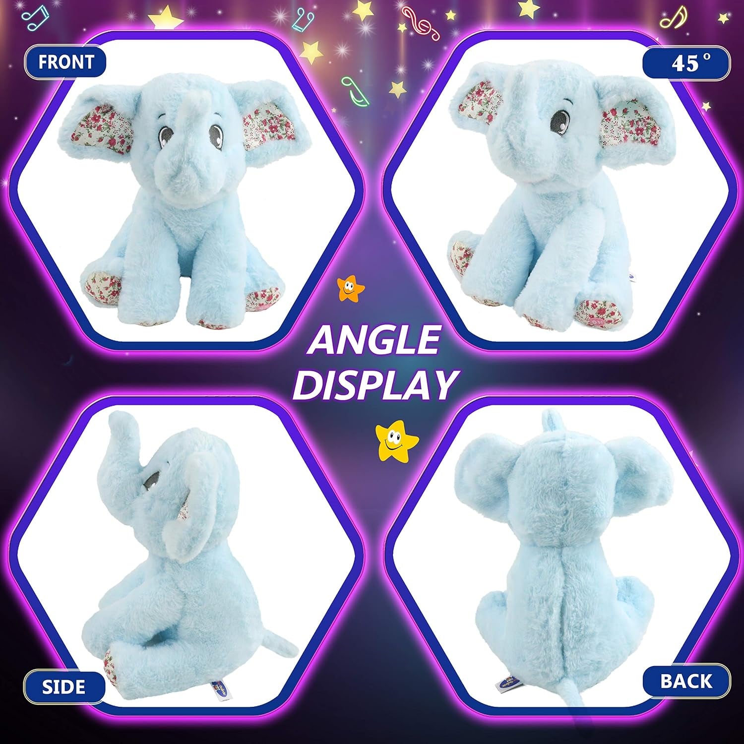 Enchanting 12'' Musical Light-Up Elephant Plush Toy – A Cozy Nightlight and Cuddly Companion for Kids' Bedtime Bliss!