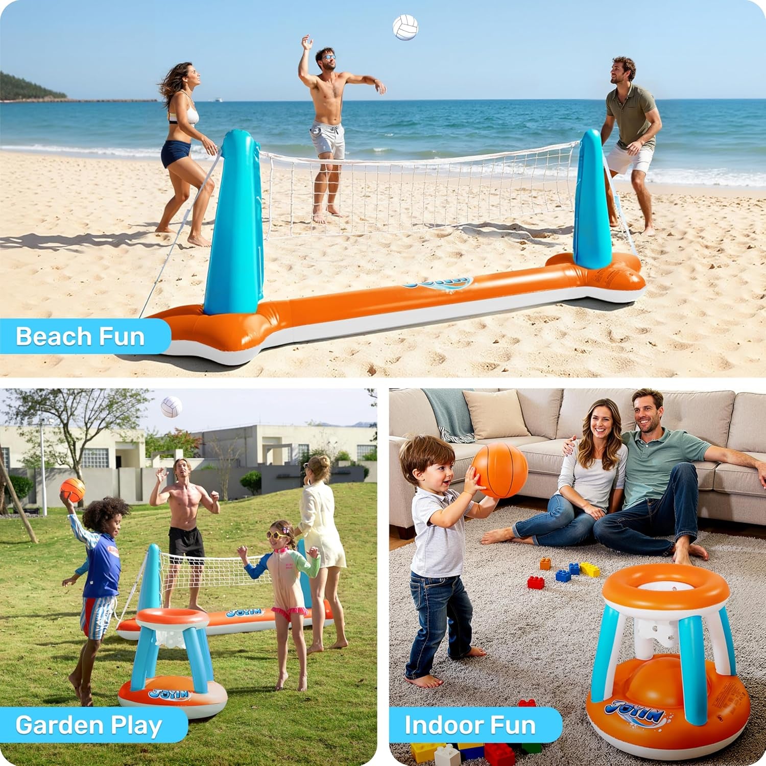 Ultimatives XL aufblasbares Pool-Float-Set – 317 cm Volleyballnetz und Basketballkörbe für endlosen Sommerspaß!