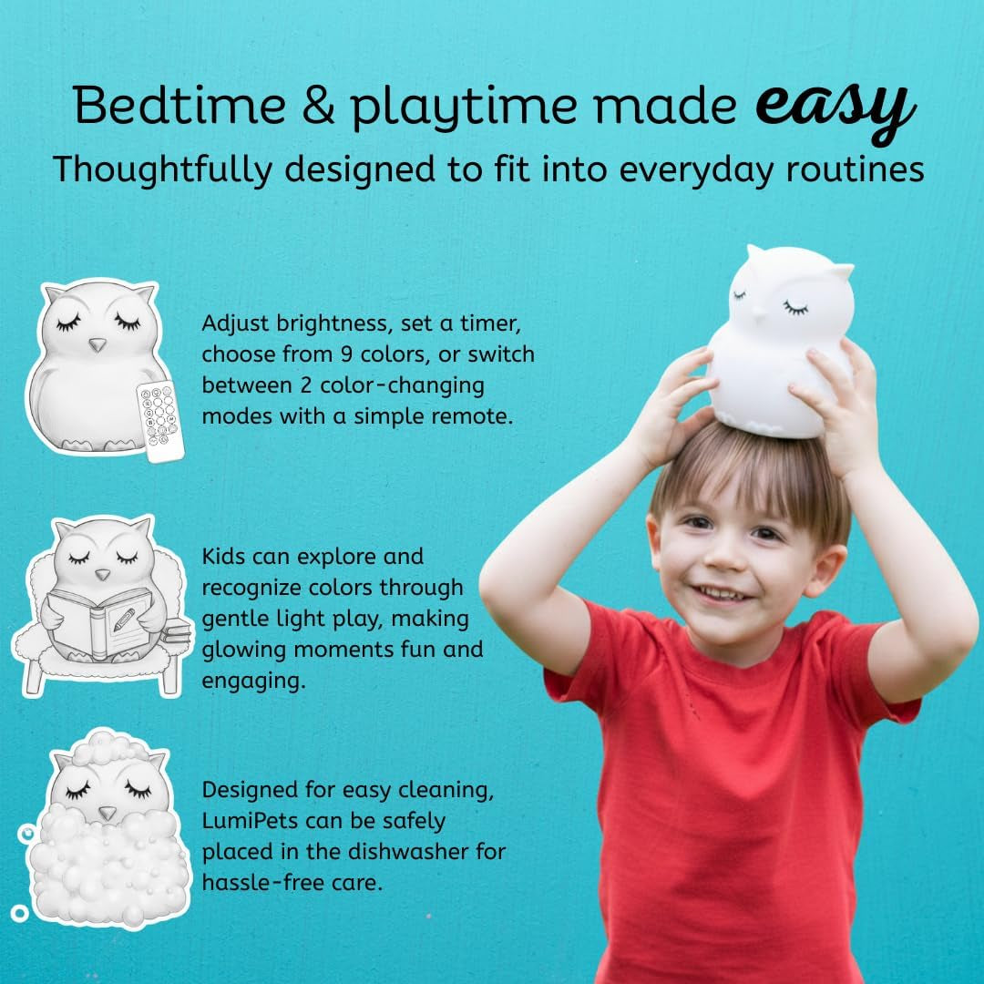 Enchanting Remote Control Owl Night Light for Kids - 9 Soothing Colors & Sleep Timer - Rechargeable, Battery-Powered Lamp for Baby Nursery and Toddler Rooms